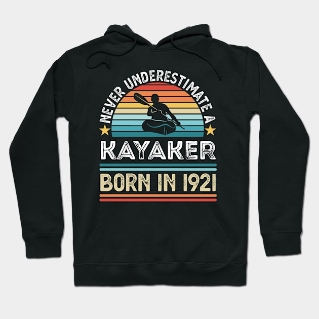 Kayaker born 1921 100th Birthday Kayaking Gift Hoodie by qwertydesigns